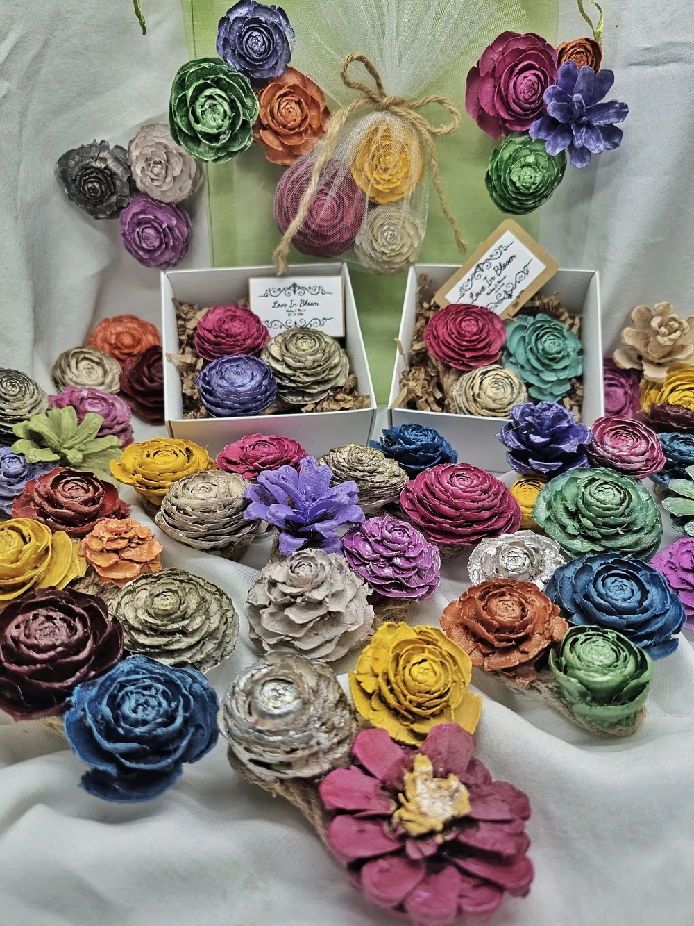 Floral Magnets For Wedding And Bridal Favors... Made From Pinecones!